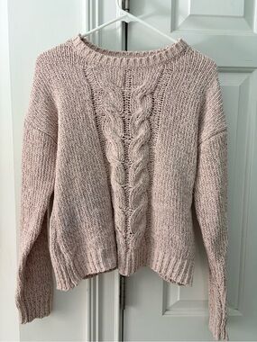 Soft Blush Cable-Knit Crewneck Sweater